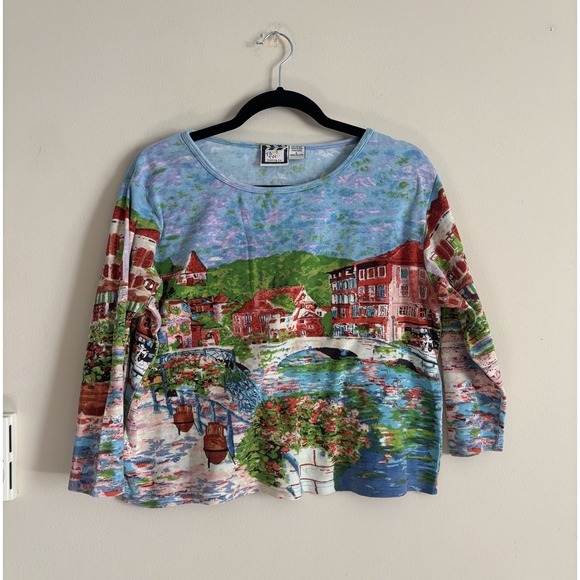 Take-Two Tops - Y2K Take Two Womens Large Shirt Cityscape Waterfront Venice Graphic T 90s 2000s